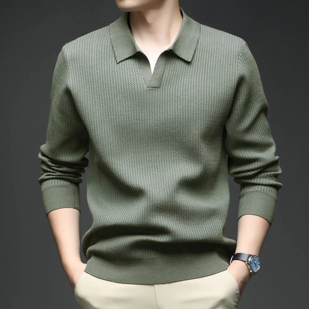 Men's loose fit pullover sweater in autumn casual style with blended fabric composition