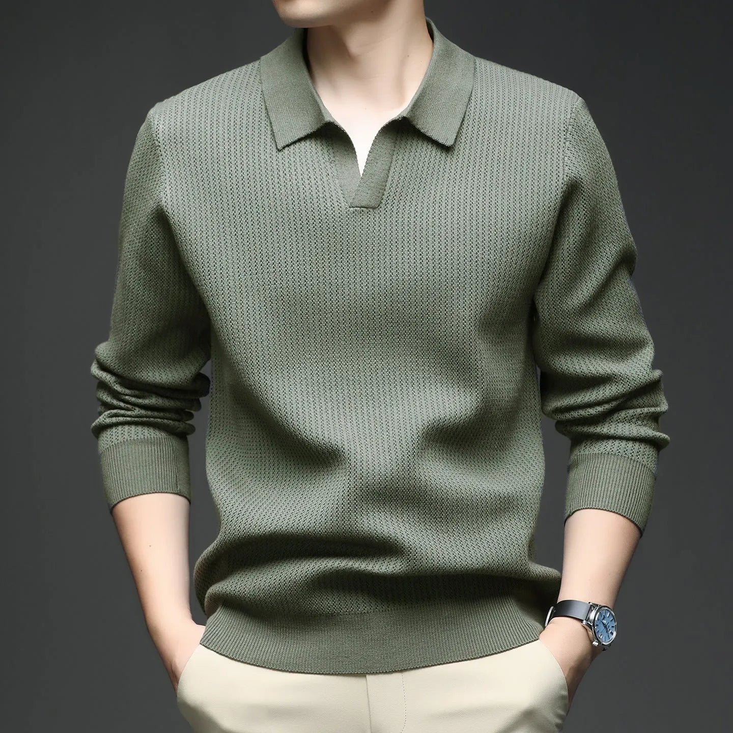 Men's loose fit pullover sweater in autumn casual style with blended fabric composition