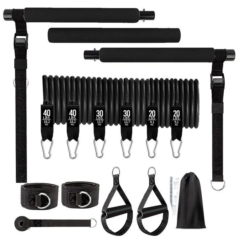 Yoga gymnastic bar with 180 pounds TPE resistance band pull rope set in pink or black