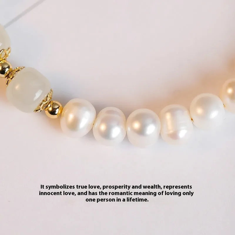 Korean style freshwater pearl bracelet with diamond-shaped electroplated pearls in Hetian jade colour.