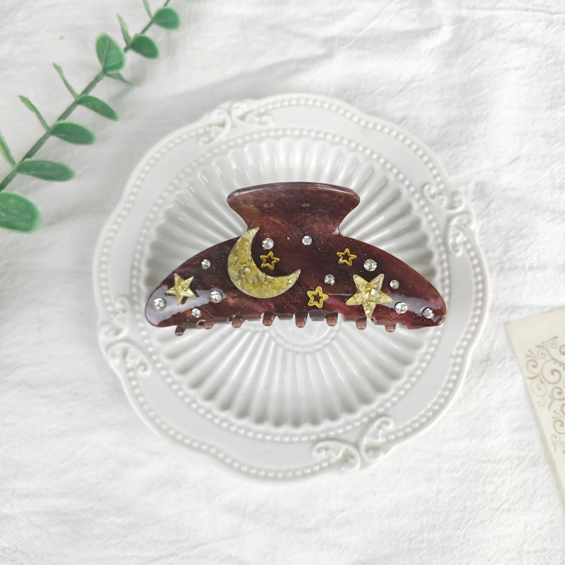 Oversized star moon barrette with minimalist starry sky design in various colour options