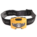 Black waterproof head torch with white and red LEDs mounted on adjustable headband for outdoor use.