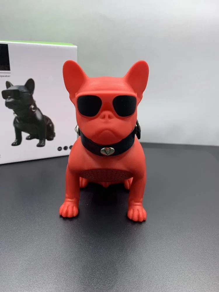 Mini Full Body Bulldog-shaped Bluetooth speaker in black, red, or white colour on a table.