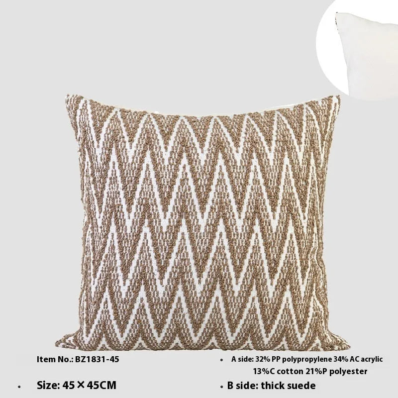 Chinese ancient style 45x45cm square pillow cushion with geometric pattern in Maillard colours