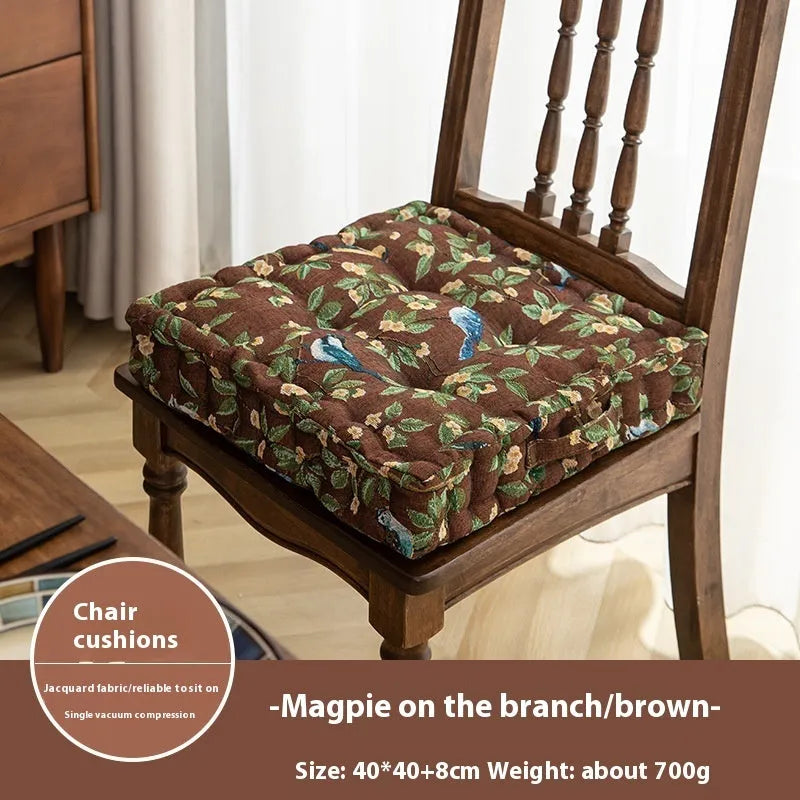 American style square dining chair cushion with plant pattern and 8cm thick PP cotton filling