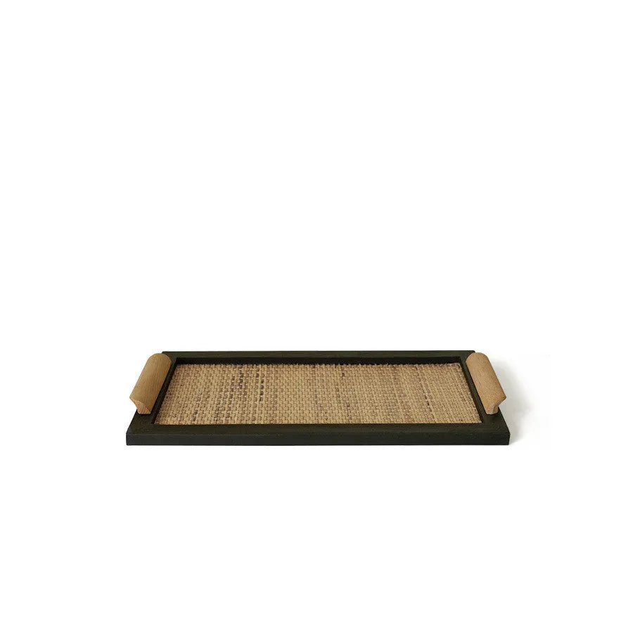 Pine wood serving tray with a central divided compartment for biscuits and snacks.