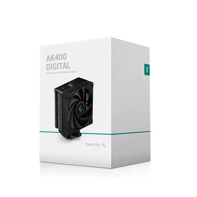Twin tower CPU air cooler heatsink with fan and digital display in black or white