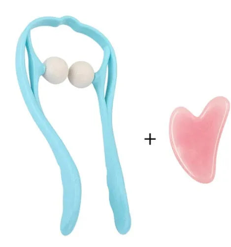 Plastic swan-shaped neck massager hand roller with adjustable stand in blue colour showing 3D floating-point massage design