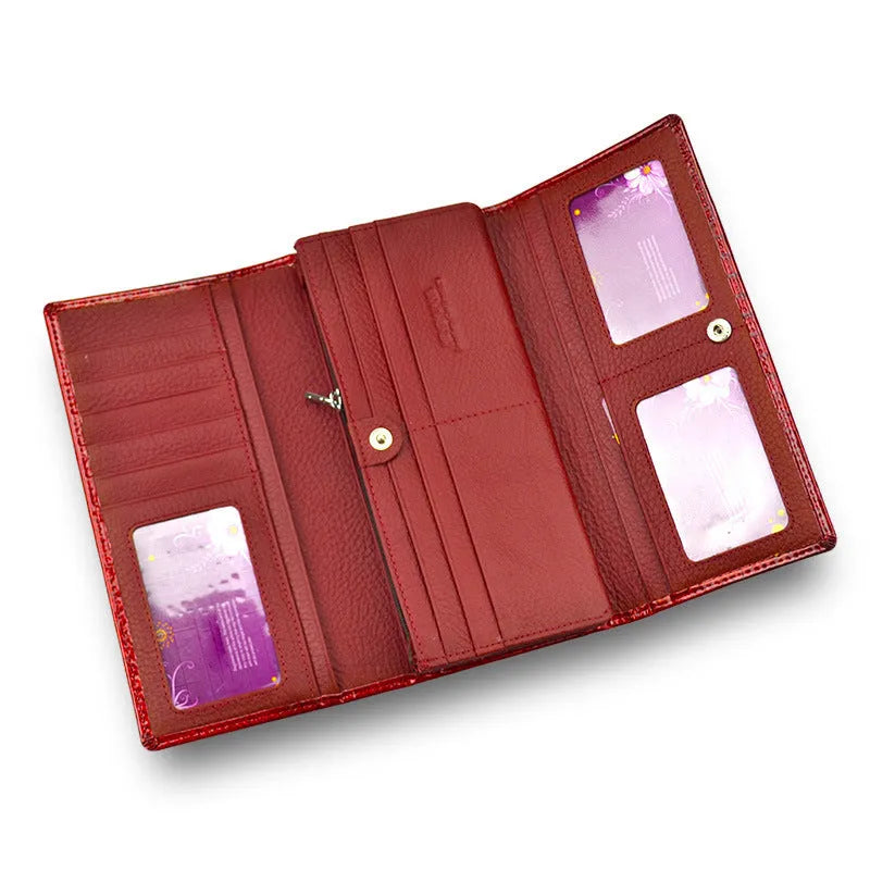Women's patent leather crocodile pattern coin purse in red, black, or wine red colours
