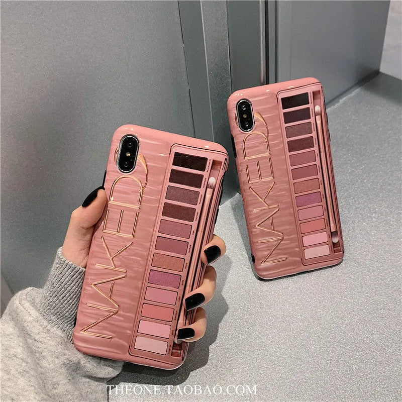 Silicone iPhone case with eye shadow design in flesh and grey colours