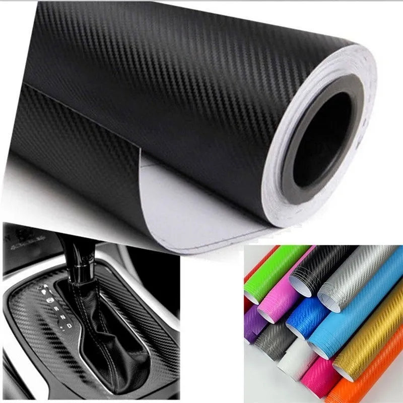 Roll of 3D carbon fiber car stickers showing eight colour options for vehicle interior and exterior decoration