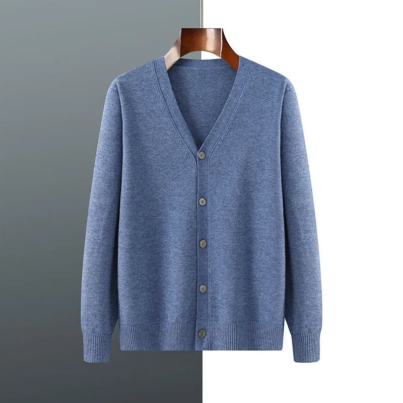 Men's V-neck Andy velvet knitted cardigan coat in loose fitting style