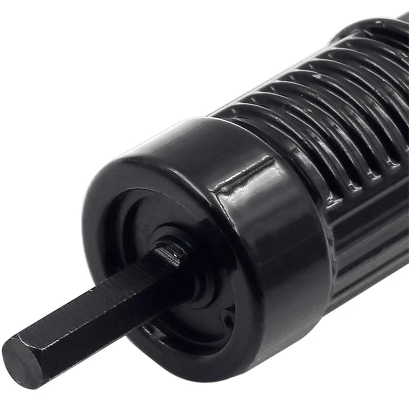 Black metal electric drill rivet gun with handle, wrench, and rivet heads, 173mm long.