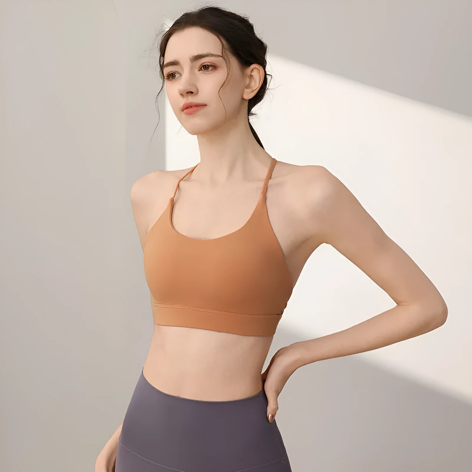 Women's nylon sports vest with fixed double-shoulder straps in multiple colour options