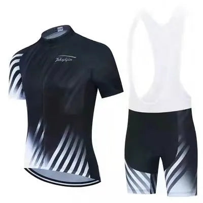 Cycling jersey and shorts set in moisture-wicking fabric for summer bike riding