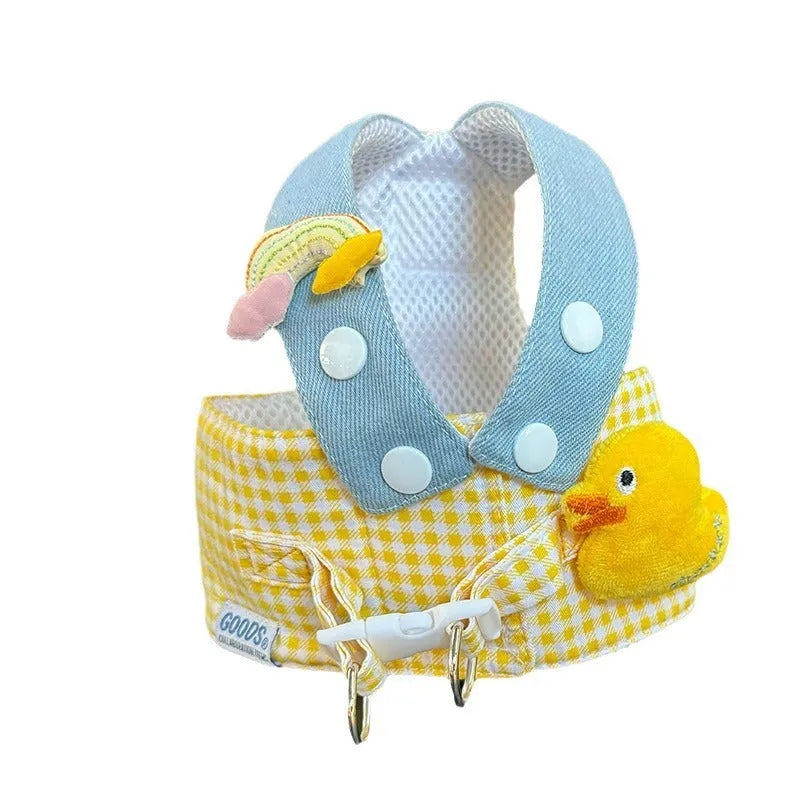 Three-piece pet harness and leash set with wire rope pulling and cute hat for cats and small dogs