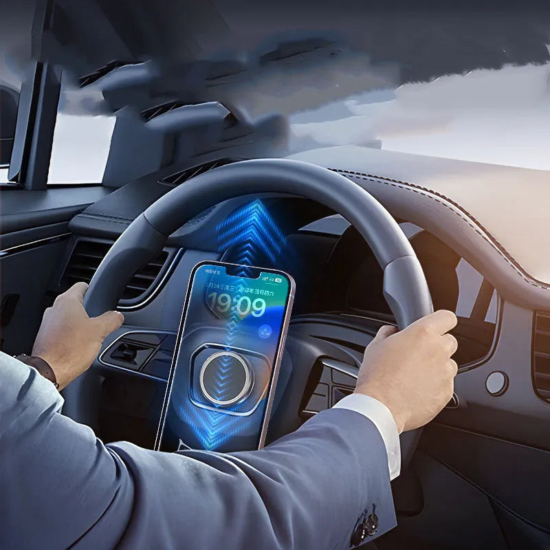 Obsidian black alloy magnetic centripetal force car phone holder with magnetic discs
