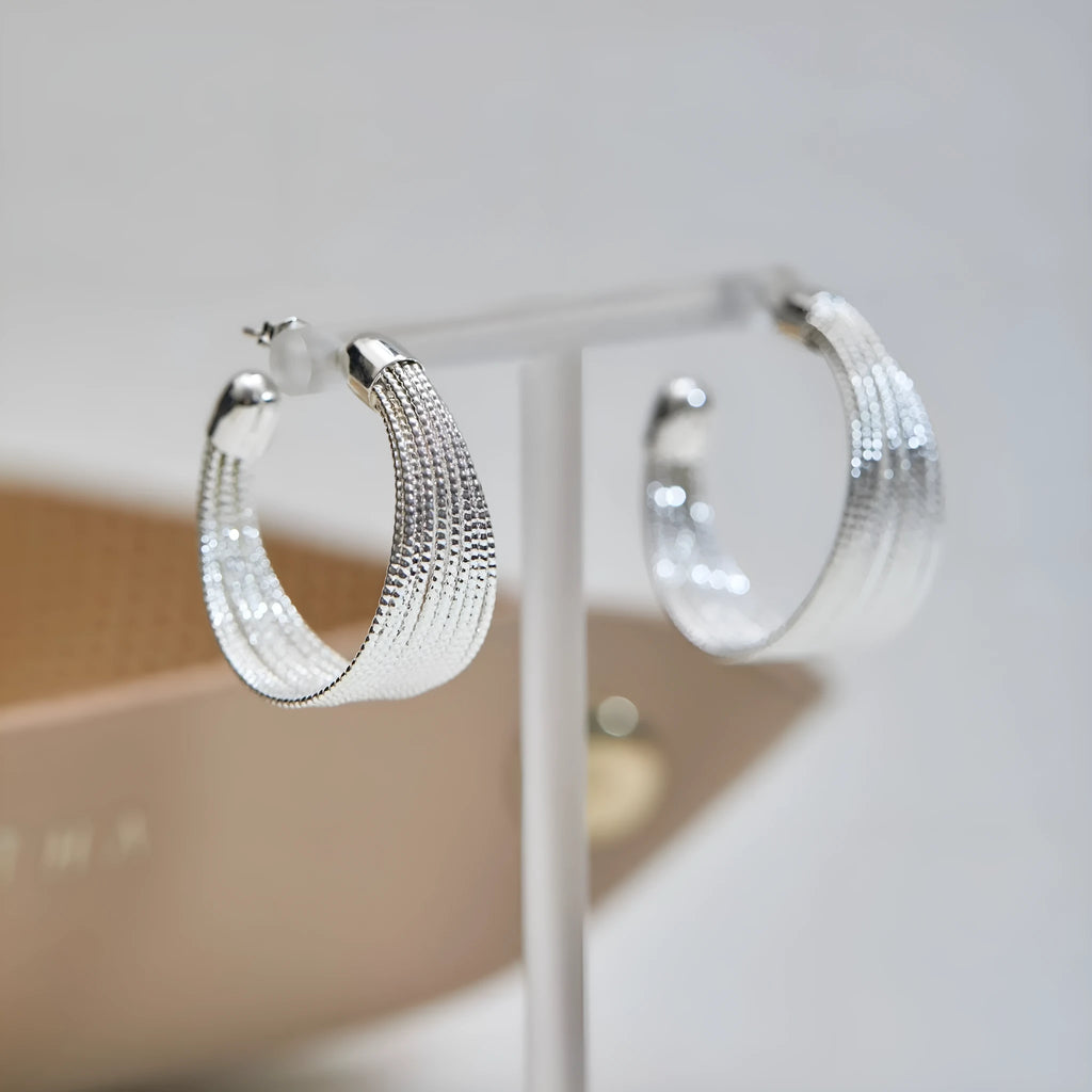 Geometric multi-layer bracelet earrings set with silver and gold colour pairs on copper