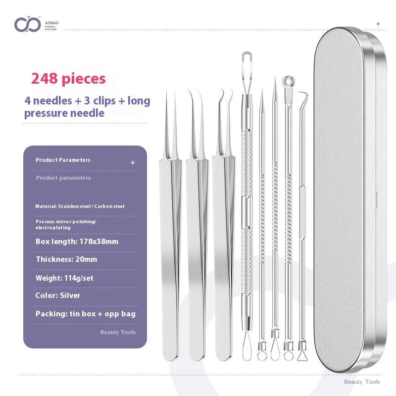 Four metal acne needles with ultra-fine pointed tips on a clean background.