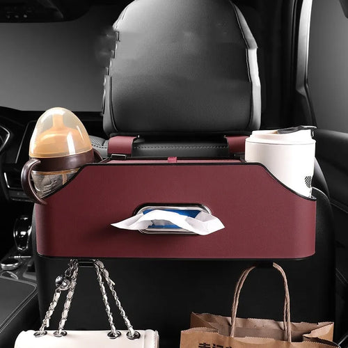 Genuine leather car tissue box organiser with additional storage compartment