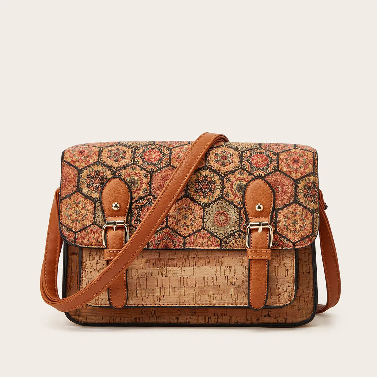 Women's printed PU crossbody bag with one-shoulder design and large capacity