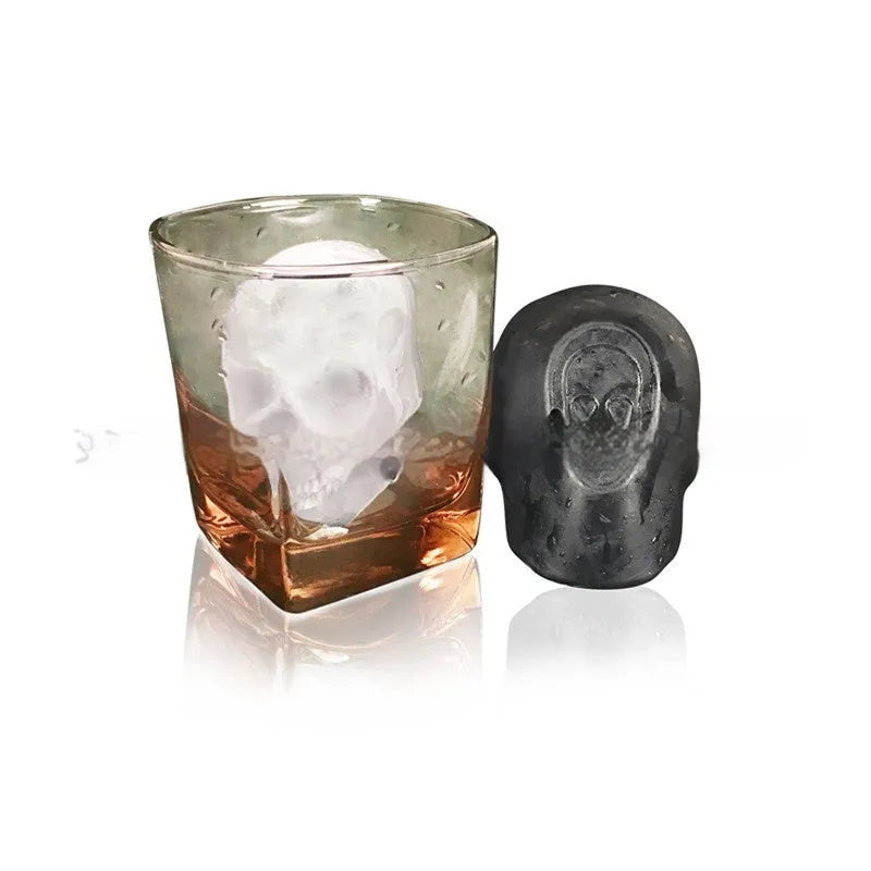 3D skull ice cube maker silicone tray creating detailed Halloween ice cubes