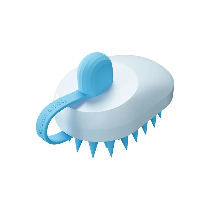 Soft silicone pet bath brush in blue colour for dog grooming and massage during bathing