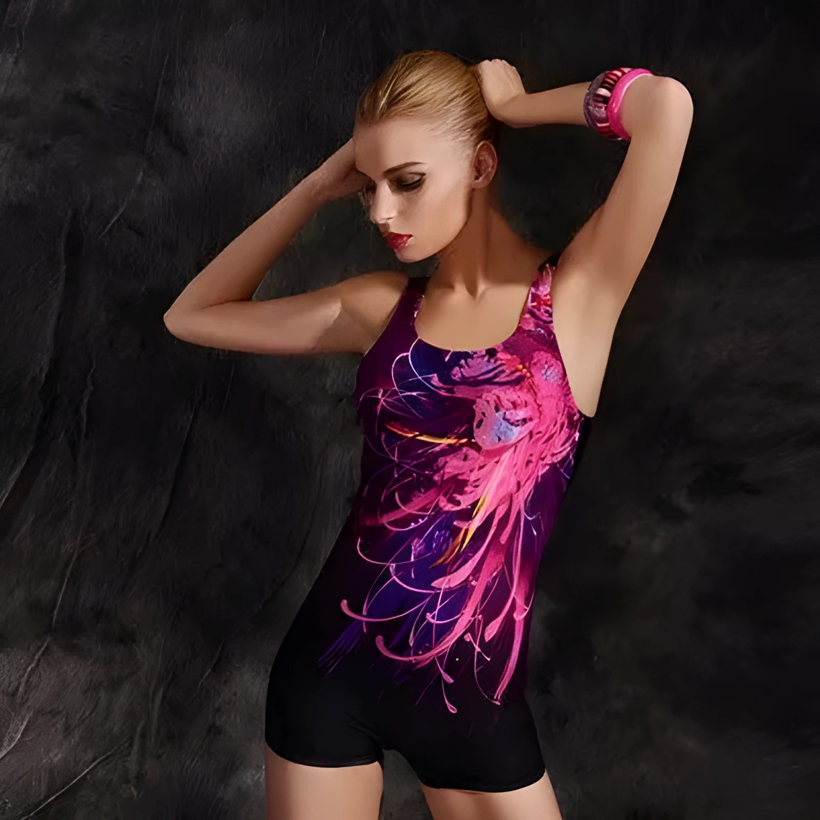 Women's conservative one-piece swimsuit in quick-drying polyester fabric