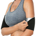 Blue and silver sports arm sweatband shown on an arm, with packaging showing black and red colour option.