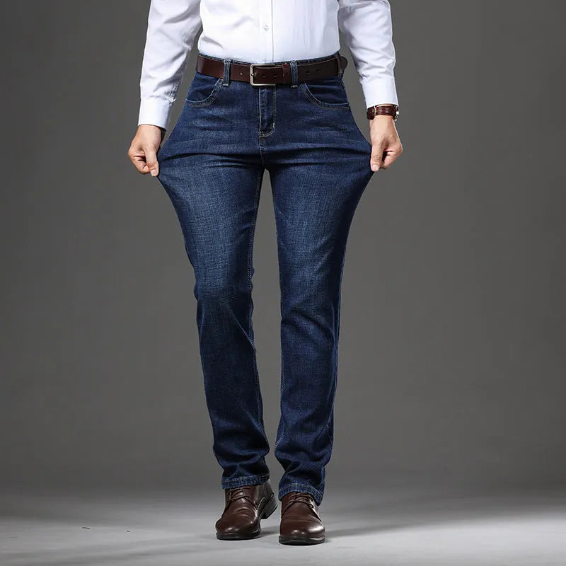 Stretch denim jeans in K276 Black colour showing straight-leg style and mid waist design