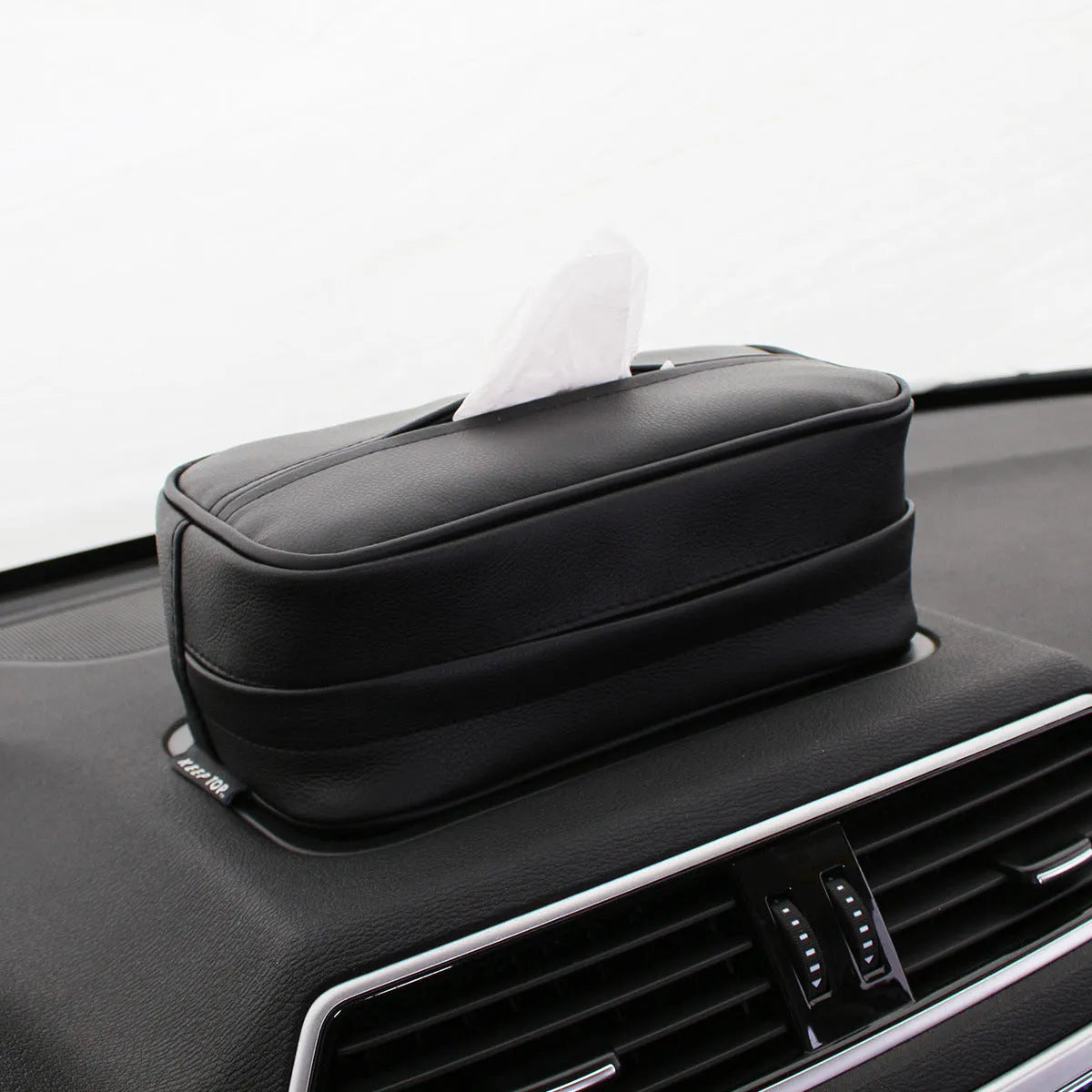 Black PU leather rectangular storage box for car and home organisation