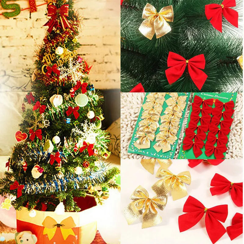 Red, gold, red gold, and silver 5 cm polyester Christmas decoration bows.