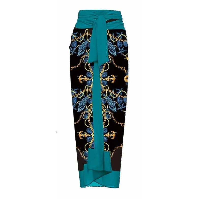 Women's floral print one-piece swimsuit with optional wrapped skirt