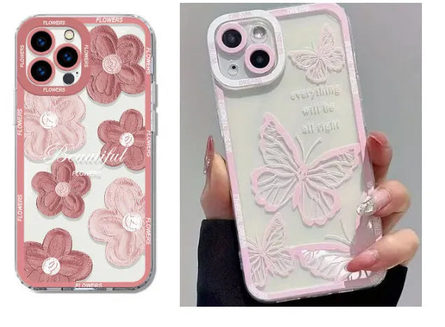 Transparent silicone iPhone case with oil painting flower design in green for Apple models