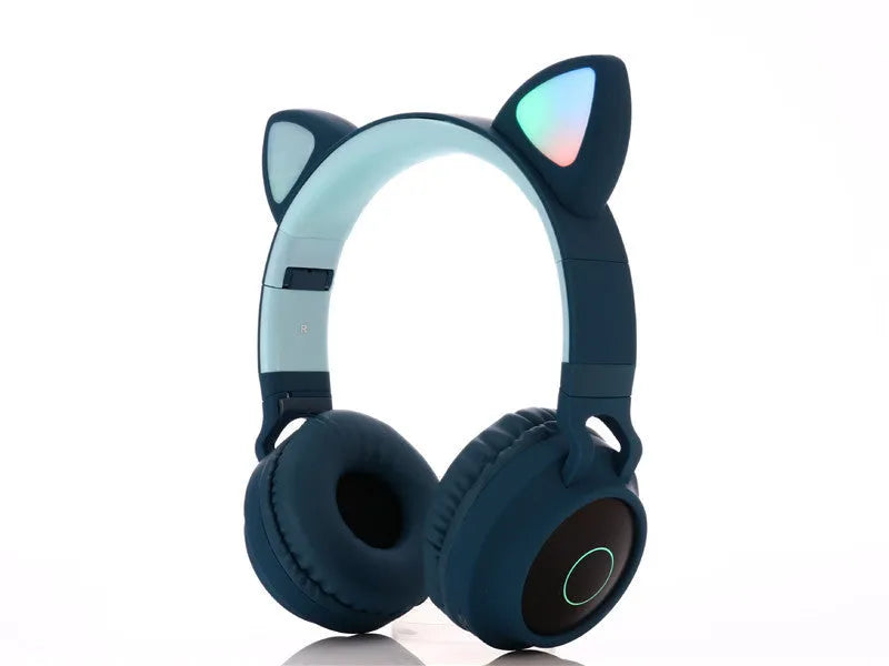 Cartoon style cat ears wireless Bluetooth headset showing colour options with head-mounted design
