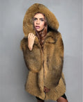 Women's silver grey artificial fur coat with a loose fit and mid-length 65cm silhouette.