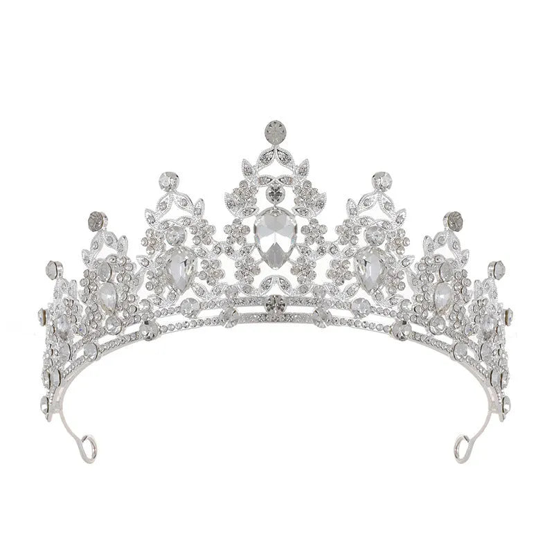 Baroque bridal crown headdress with rhinestone detailing on alloy base in multiple colour variations