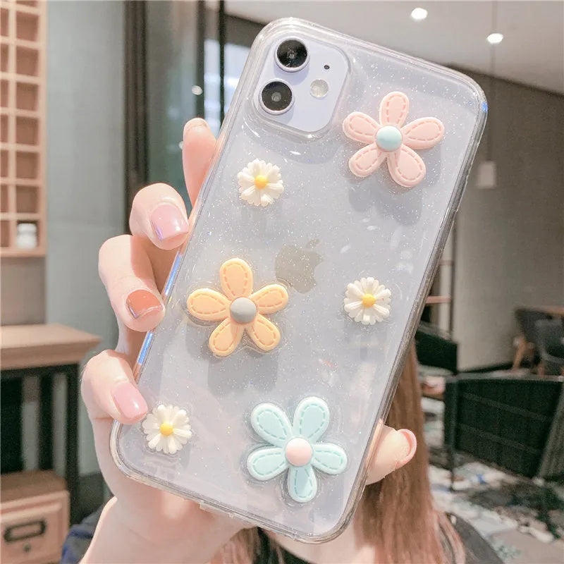 Heart and flowers design iPhone case for iPhone 6 through 13 Pro Max models in soft rubber material
