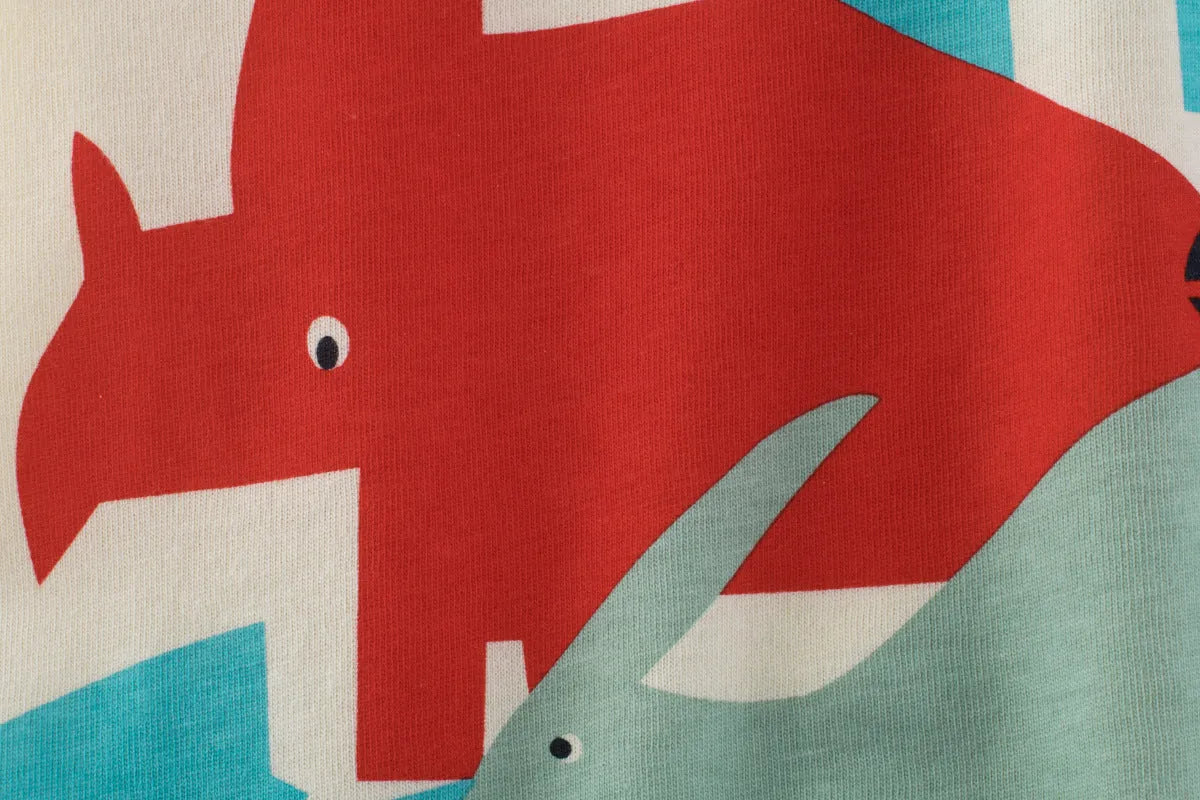 Boys short sleeve t-shirt in apricot with dinosaur cartoon print on front, 100% cotton, round neck.