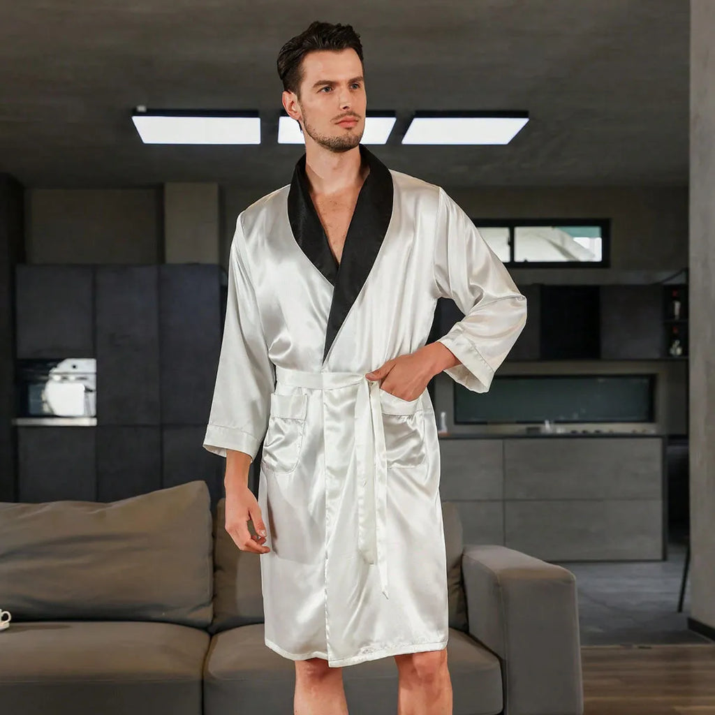 Men's summer silk bathrobe nightgown in multiple colour options with continental sizing