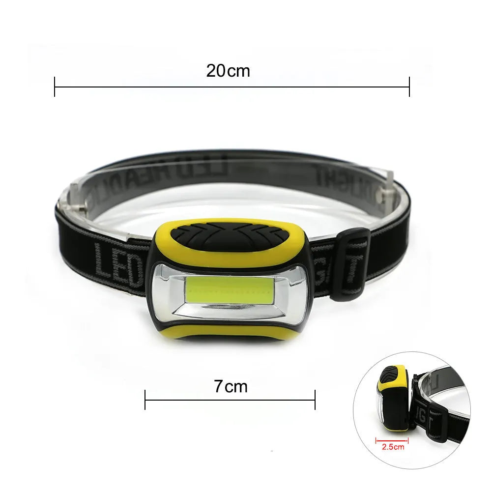 Yellow plastic three-speed headlamp with COB LED for outdoor night activities