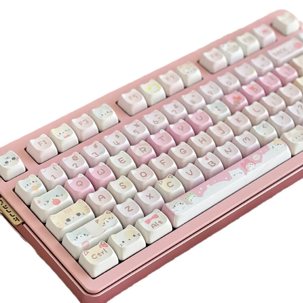 Meow Meow Team themed 141-piece PBT plastic key cap set for mechanical keyboards showing colourful sublimation print.