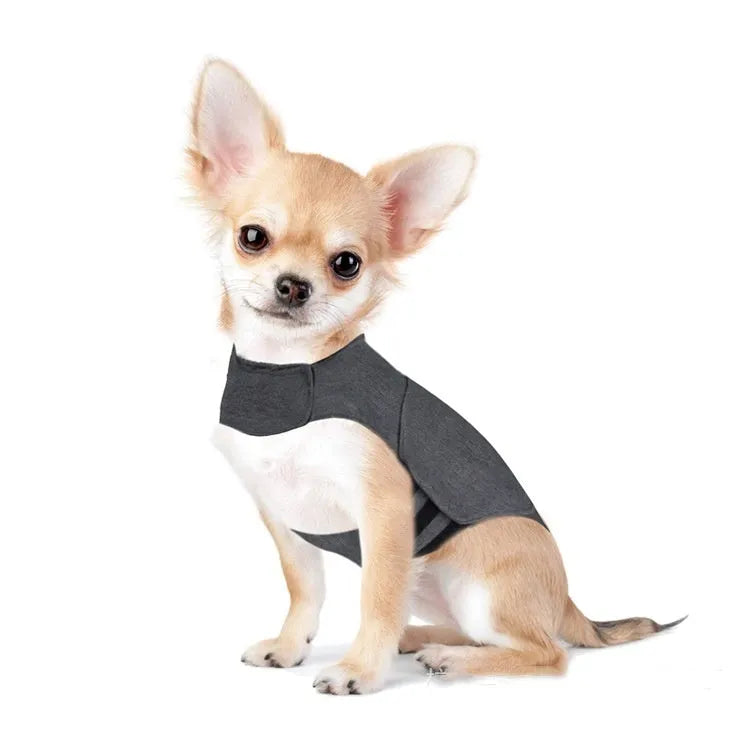 Heather grey brocade cotton dog anxiety jacket vest sized for dogs from under 4kg to over 50kg.