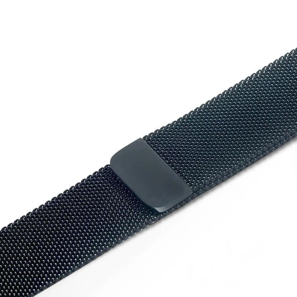 Stainless steel Apple Watch strap with buckle on a 42mm watch case in silver finish