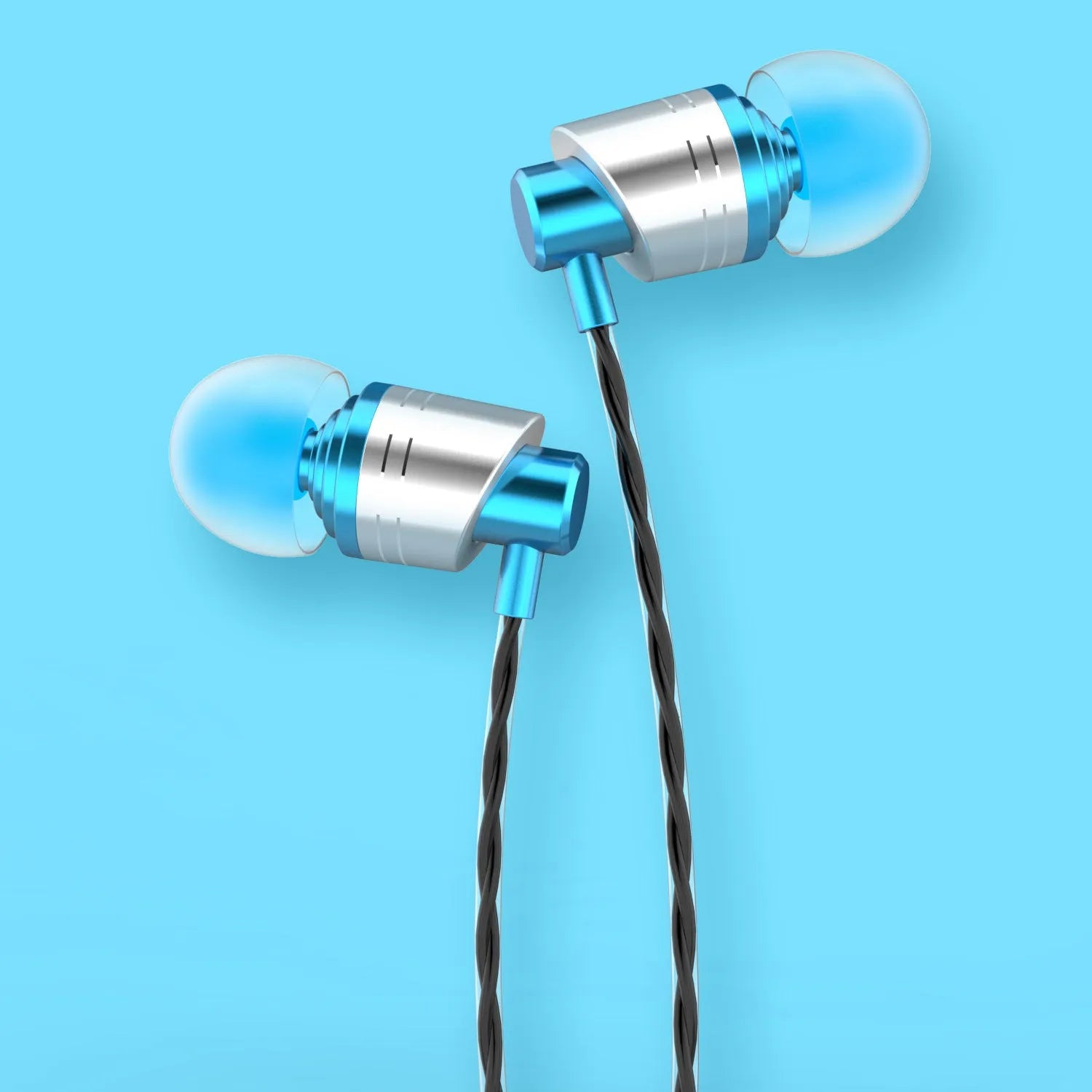 Wired in-ear earphones with a black TPE cable, 3.5mm plug, and red silicone eartips showing the inline microphone.