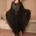 Purple chiffon shawl with rhinestone beading along edge showing draped styling