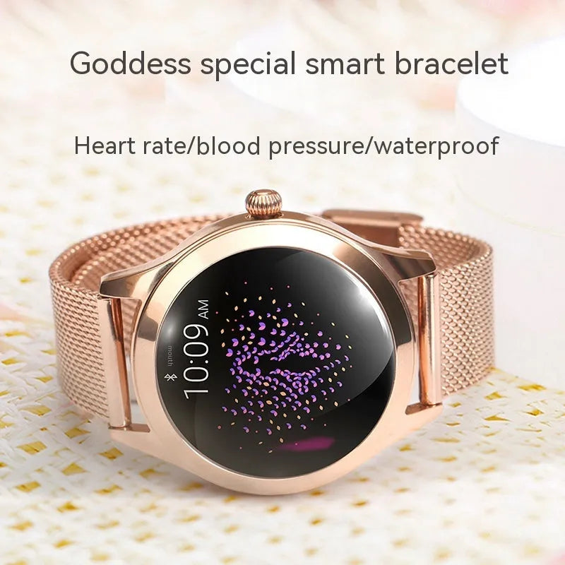 Women's multi-functional sports smartwatch in black, rose gold, silver, or white with heart rate monitoring