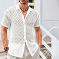 Men's short sleeve lapel cardigan shirt in cotton blend fabric for summer wear