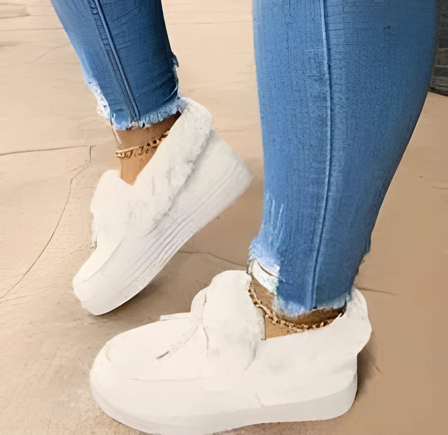 Women's white cotton casual slip-on shoes with round toe and non-slip rubber sole
