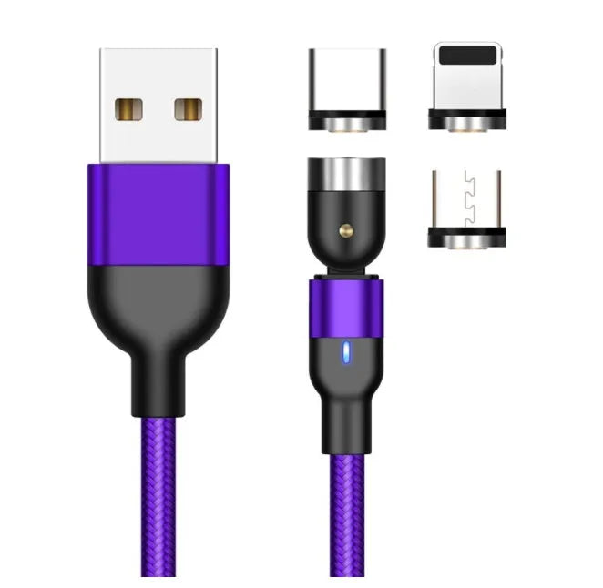 Essager black magnetic USB charging cable with rotating head and blue LED light on a white background.